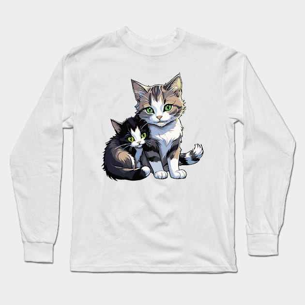 Cozy Companions: Mother Cat and Kitten Long Sleeve T-Shirt by Arcanum Luxxe Store